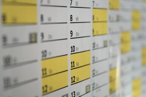 Calendar showing dates